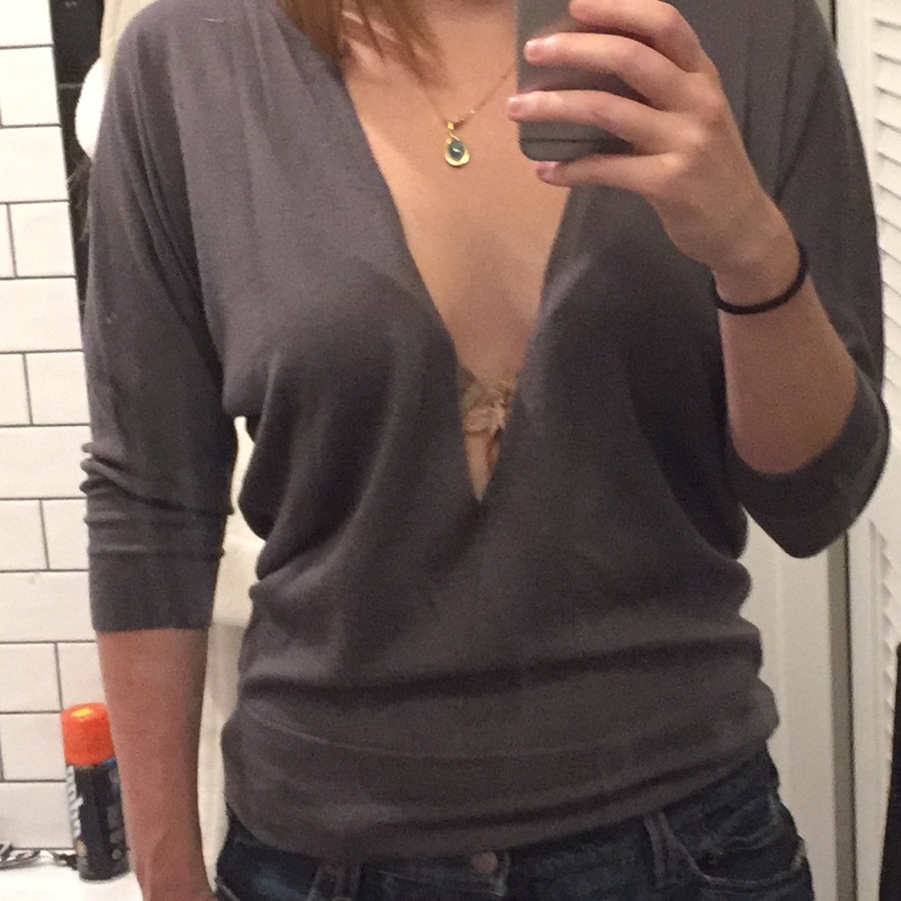 Grey deep V sweater